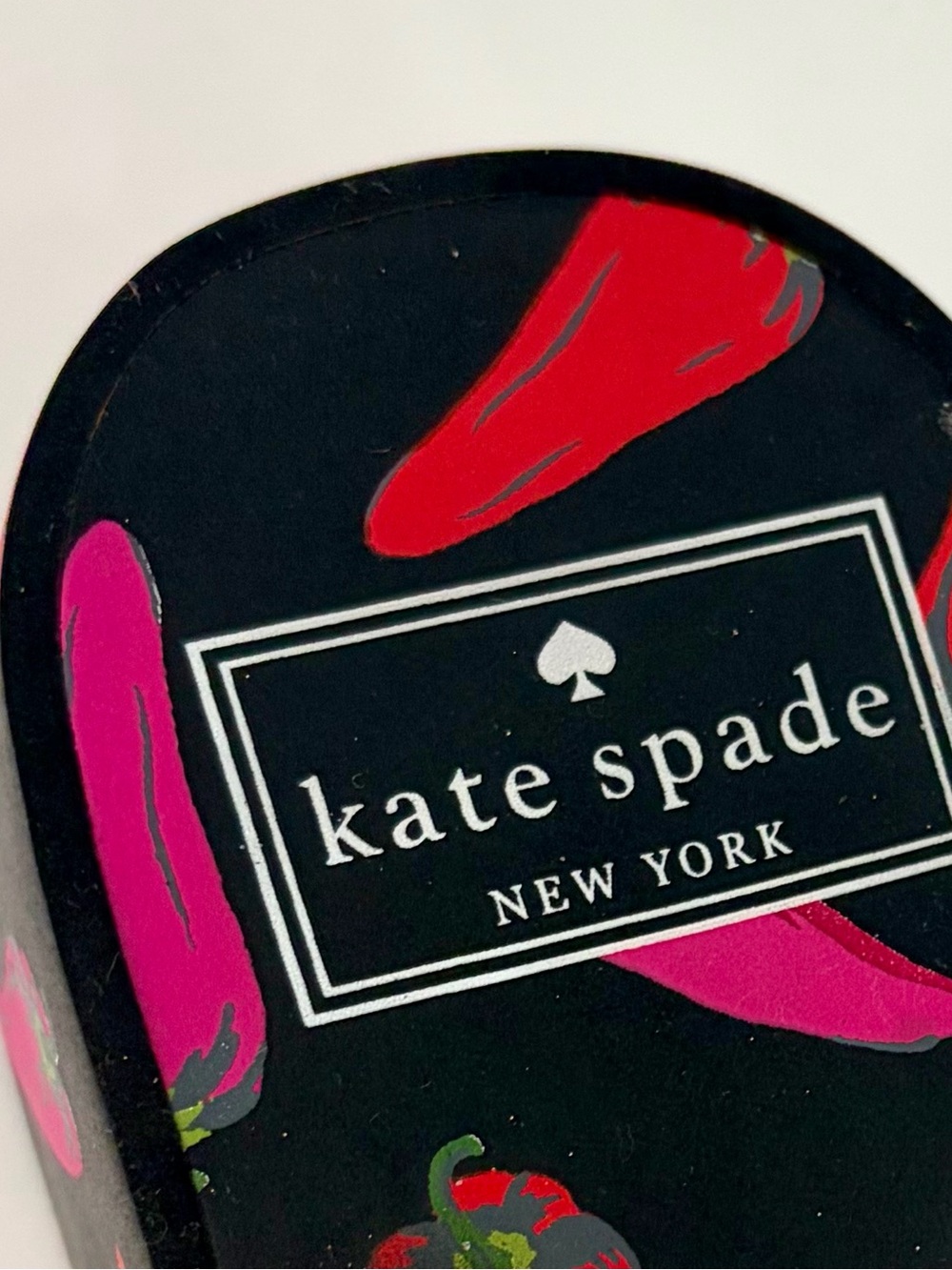 kate spade Black Platform Flip Flop Sandals with Red and Pink Pepper Print - Picture 6 of 10